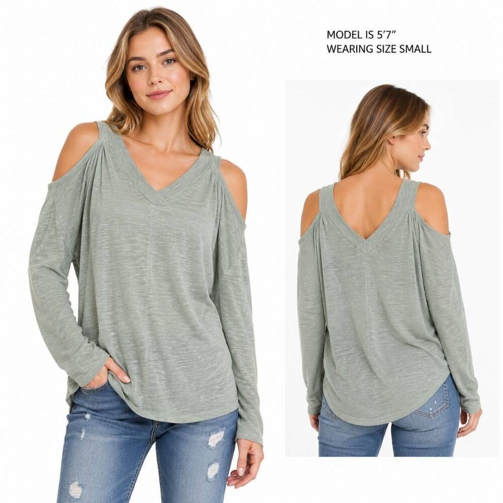 Express Cold Shoulder Top XS Sage Green Long Sleeve